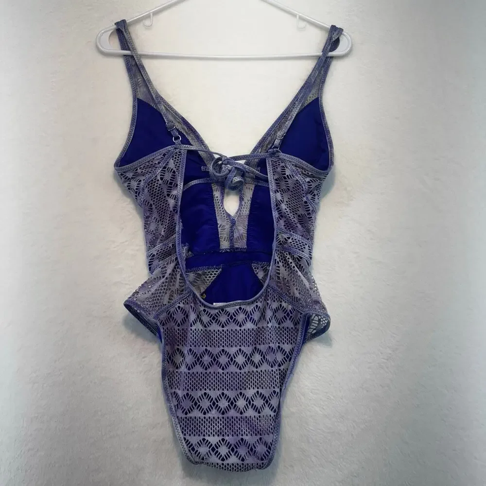 BECCA by Rebecca Up‎ In The Clouds One Piece Swimsuit Size M Purple Blue Mesh